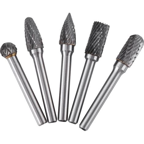 Lot de 5 fraises rotatives en acier au tungstène avec tige de 6 mm et tête de 10 mm (1/4)