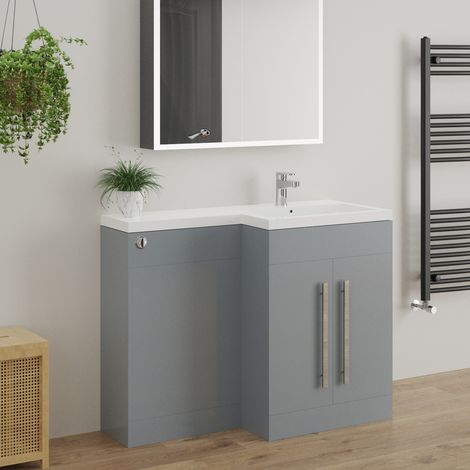 Gloss Grey L Shape Right Hand Bathroom Furniture Basin BTW Toilet Unit RH Combi Vanity Unit (1/4)