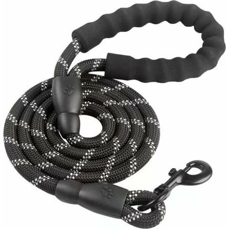 Laisse Chien, Laisse Corde pour Chien avec Poignée Rembourrée Douce, Fils Très Réfléchissants, Sacs à Déchets et Distributeur pour Chien, 1,5 m Corde Laisse pour tous les chiens de taille, Noir (1/4)