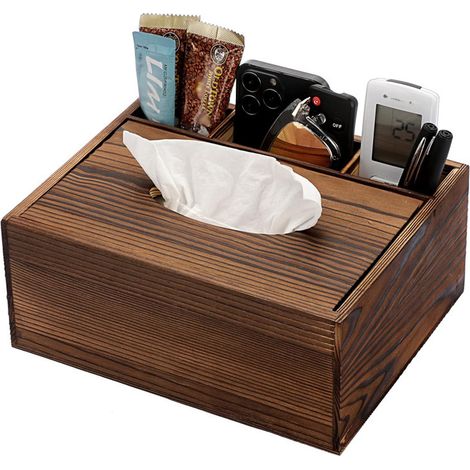 Caja Para Pañuelos - Madera - 3 Compartimentos - Diseño Vintage - Para Sala De Estar Oficina - 1 Unidad (1/5)