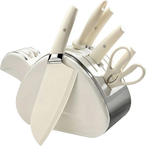Juego de cuchillos de cocina, hojas de acero de alto carbono, diseño ergonómico, color blanco. (1/2)