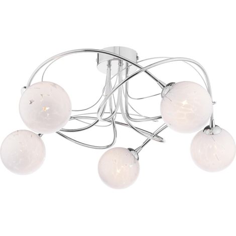 Dar Onawa Plafonnier semi-encastré Onawa à 5 lumières, finition chrome poli et verre blanc confetti.
