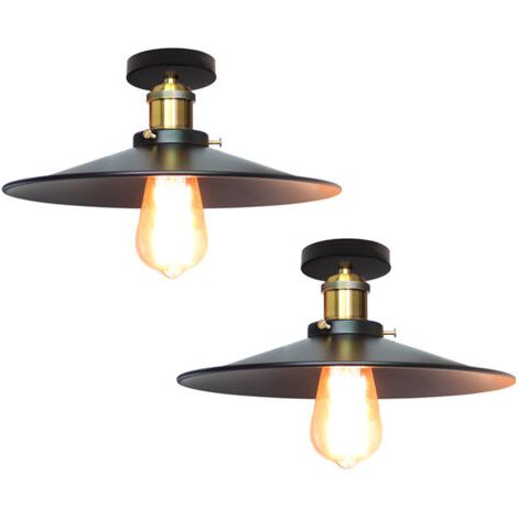 royaluxe- 2X Lampe De Plafond En Métal Antique 26CM Plafonnier Rétro Vintage E27 60W Pour Salon, Salle À Manger, Bar, Cafétéria, Restaurant (Noir) (1/5)