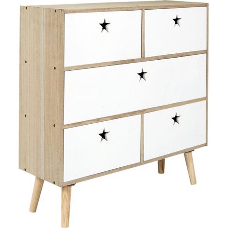 Paris Prix – Commode enfant 5 tiroirs 70cm – Bois MDF blanc et beige – Style scandinave – À monter soi-même – Notice incluse (1/5)