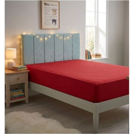 Drap housse - - Line - 140x190 cm - 100% coton 57 fils/cm² - Bonnet 30 cm, rouge (1/3)