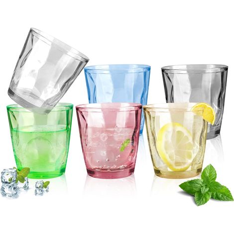 JeiibrZui Lot de 6 gobelets empilables colorés en plastique - 330 ml, incassables, en acrylique - Sans BPA - Idéaux pour les pique-niques et les fêtes d'enfants (1/5)