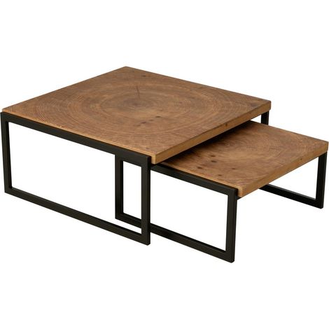 Lot de 2 Tables Basses Gigognes "Chalet" 85cm Naturel