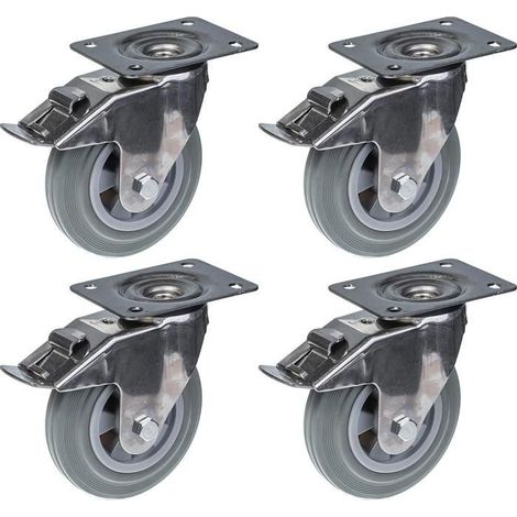 Rollen - 160 mm - Edelstahl - Grauer Gummi - Drehbar mit Bremse