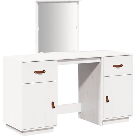 Maison Exclusive - Set Toeletta con Specchio Bianco in Legno Massello di Pino