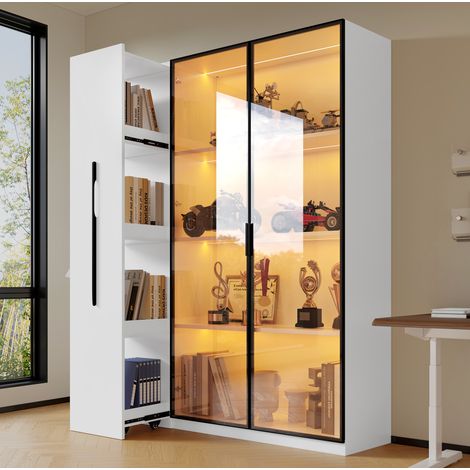 Vitrine LED avec porte en verre ambré 110,5 x 35 x 160 cm et côté amovible OKWISH (1/5)