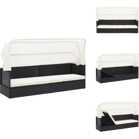 Canapé de jardin avec auvent Noir Résine tressée - Canapé De Jardin - Fauteuil De Jardin - Bains De Soleil - Mobilier De Jardin - Chaises Longues (1/5)