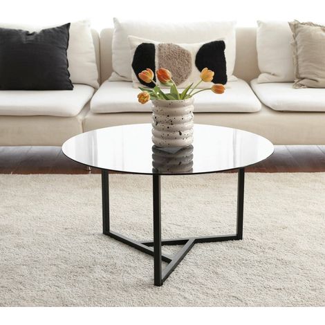 Dmora - Mesa de café Galactica, Mesa de centro baja, Revistero para sofá, Estante de la sala de estar, 75x75h42 cm, Gris topo y Negro, con embalaje reforzado (1/5)