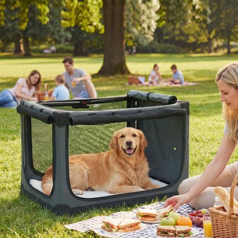 Chien pliable, boîte de transport pour chien avec coussin amovible, lavable, en tissu Oxford pour chiens jusqu'à 30 kg, gris (1/5)
