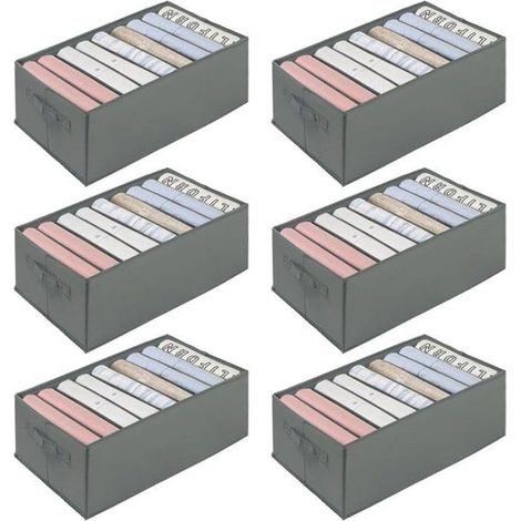 FENOPLASTICABoîte Rangement Vetement Pliable Organisateur Tiroir Lavable pour Pantalon,Chaussettes,Gilet,Leggings- Gris (6 Pcs, 34 25 17cm)Aec (1/4)