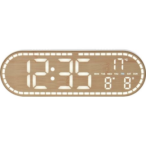 Orologio da parete digitale con illuminazione a LED, visualizzazione della temperatura e luminosità regolabile, ideale per l'uso domestico. (1/5)