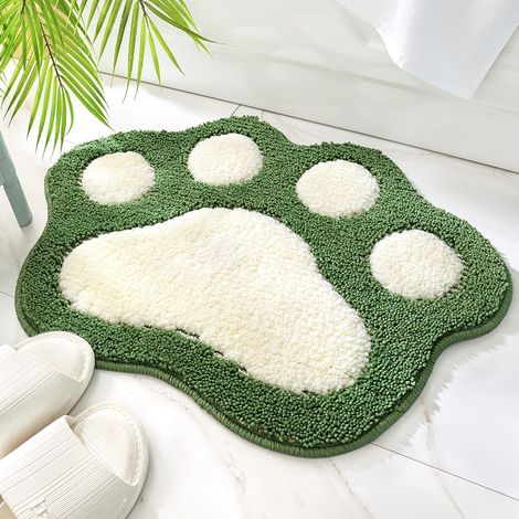 Tapis de Salle de Bain en Forme de Chat Mignon, Extra Doux et Absorbant, Lavable en Machine, Tapis antidérapant pour Baignoire, Douche et Salle de Bain, 40x60cm, Vert