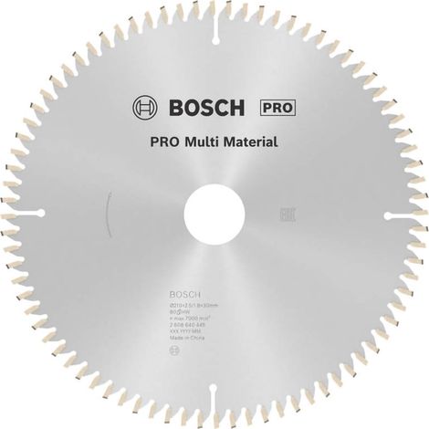 BOSCH DISCO SIERRA MULTIMATERIAL PARA SIERRAS INLGETADORAS Diámetro disco x eje (mm) 210x30 Número de dientes 80