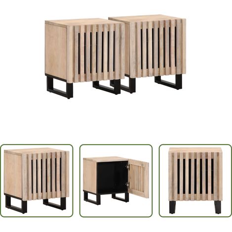vidaXL Meuble industriel -  Tables de chevet 2 pcs 40x34x46 cm bois manguier massif blanchi (1/5)