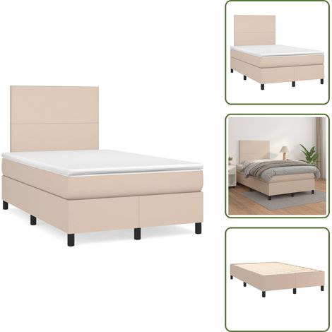 The Living Store Sommier à lattes de lit matelas cappuccino 120x190cm similicuir - Lit Capitonné - Lit Double - Literie - Chambre À Coucher - Meuble De Rangement (1/5)