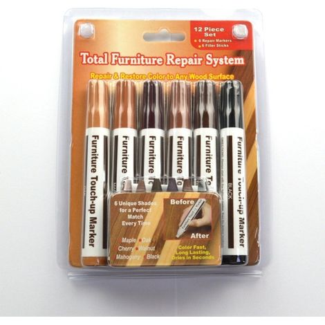 Möbelreparaturset mit Holzmarkern und Wachsstiften, inklusive Anspitzer, zur Beseitigung von Flecken und Kratzern auf Parkettböden, Tischen, Schreibtischen und Holzarbeiten. (1/4)