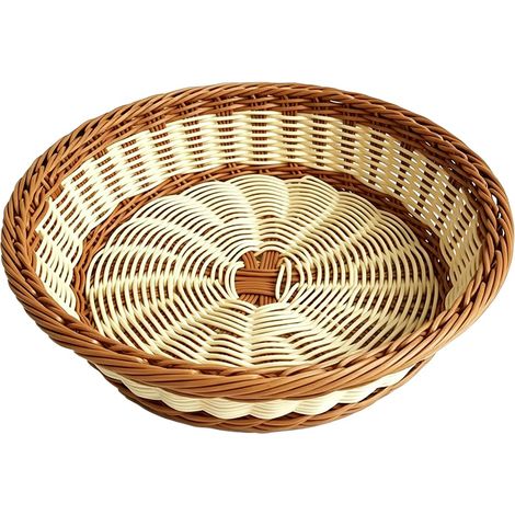 1 Panier à Pain Rond en Osier, Corbeille à Fruits en Osier, Paniers de Paques, Réutilisable Tissé à la main Paniers de Rangement Ronde pour Pain, Fruit, Légume, Œuf, Snacks 24.57cm(Bicolore, Moyen) (1/3)