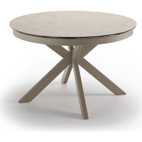 Moon Tavolo da Pranzo Rotondo o Ovale Estensibile in Ceramica su Vetro e Metallo Verniciato Sabbia - Design Moderno Scultoreo e Iconico (1/2)