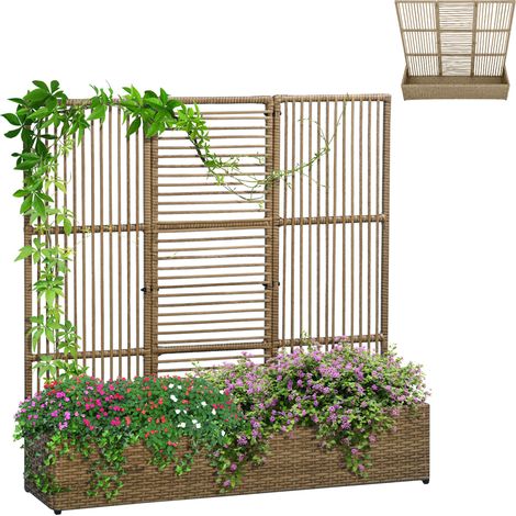Support pour plantes avec treillis bac rectangulaire inférieur en résine tressée et acier dim. 103L x 29l x 103H cm (1/5)