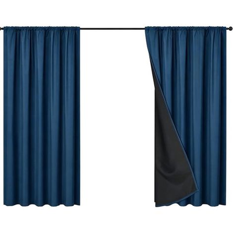 Rideaux occultants, 100x200cm, bleu marine, lot de 2, adaptés aux chambres et aux salons. (1/5)