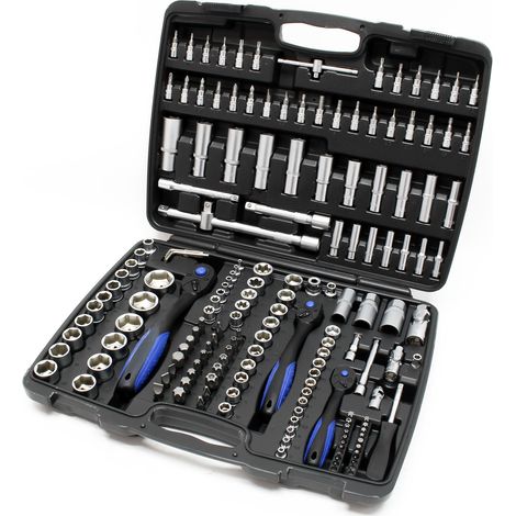 Wiltec – Coffret de 172 clés à douille – Ensemble d'outils en acier au carbone – Douilles 1/4, 3/8, 1/2 – Cliquet réversible pour usage intensif (1/2)
