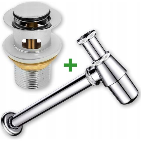 Set: tappo a scatto argentato con troppopieno + sifone per lavabo (1/5)