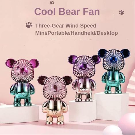 Ventilateur de table portable en forme d'ours, mini silencieux à trois vitesses, alimenté par USB et électroplaqué. (1/4)