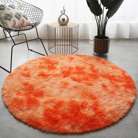Tapis Rond - 120 cm - Orange - Style Shaggy - En Fibres Synthétiques - Pour Salon Chambre Bureau - 1 Pièce (1/3)