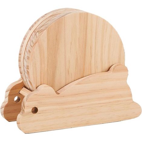 Juego de posavasos de 5 piezas con soporte de conejito para organizar la mesa, material de silicona/MDF, almohadillas antideslizantes para proteger las bebidas. (1/5)