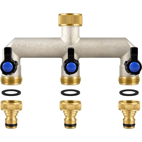 Distributeur à 3 Voies, Distributeur d'Eau à 3 Voies pour Robinet Hose Splitter Valves Plomberie pour l'irrigation du Jardin, Robinet Extérieur et Minuteries d'Arrosage (1/5)