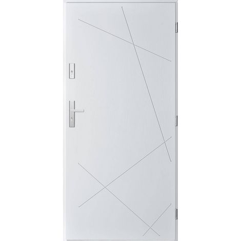 Porte d'entrée simple DIAGO 90 cm blanc - Poignée et serrure : Avec - Poussant: Gauche