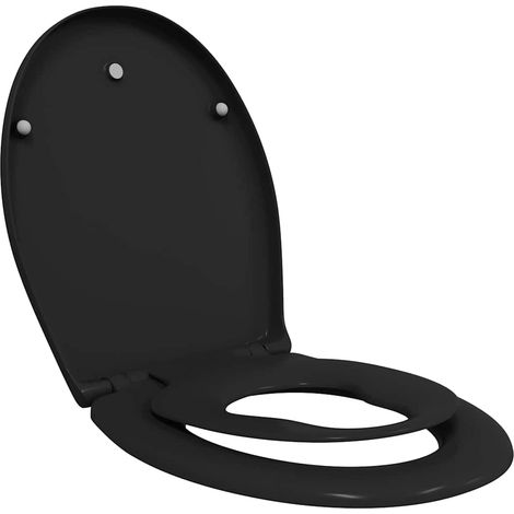 Siège de Toilette Familial Double Couvercle Enfant Magnétique Duroplast Noir 47 x 37 x 4 cm (1/5)
