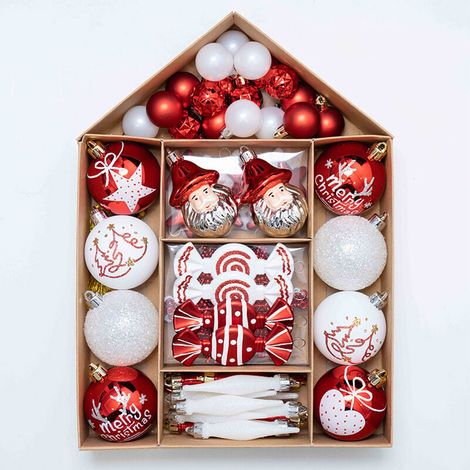 70 bolas navideñas rosas para árbol de Navidad, caja de plástico irrompible con colgador, adorno decorativo colgante de regalo (tipo C) (1/3)