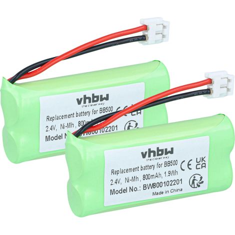 vhbw 2x Akku kompatibel mit Alcatel Versatis 50, 350, 250, 150 schnurlos Festnetz Telefon (800 mAh, 2,4 V, NiMH) Grün (1/5)