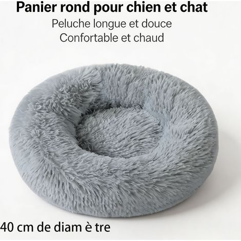 Coussin pour chien et chat en peluche épaisse, panier rond moelleux d'hiver, diamètre 40 cm, lavable - Gris clair (1/5)