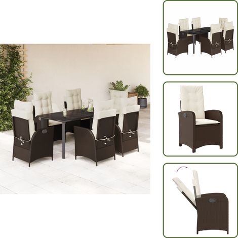 Cojines para sillas - vidaXL Set comedor de jardín 7 pzas con cojines ratán sintético marrón - Mesa de jardín