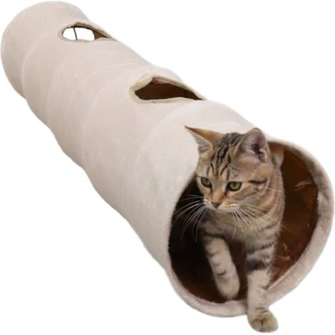 1 tunnel pour chat, 120 cm, bruissant, avec balle en peluche, pliable, jeu interactif (1/5)