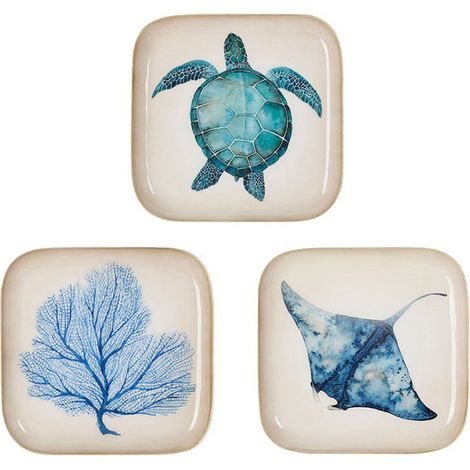 Ensemble 3 plateaux fer Corfou bleu 16x16cm (1/2)