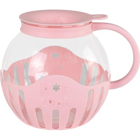 JOCCA - Machine à pop-corn en verre pour micro-ondes 2,2 l avec grille en silicone, passe au lave-vaisselle, couleur rose (1/5)