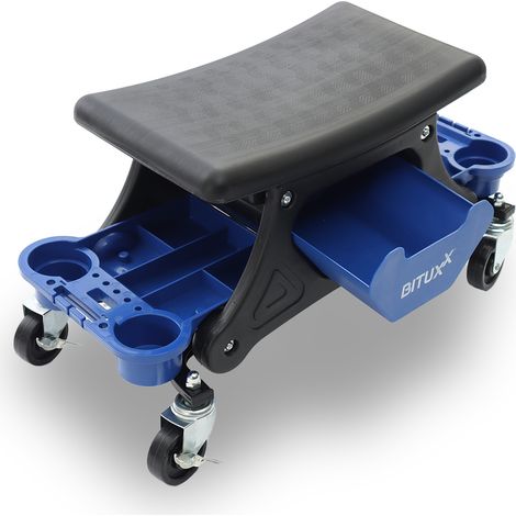 Bituxx Werkstatthocker mit Rollen Rollhocker 69x26x34 cm mit 4x 360° Rädern, 2x Bremse, 180 kg belastbar, Sitzhöhe 34 cm, Werkzeugablage & herausnehmbare Fächer (1/5)