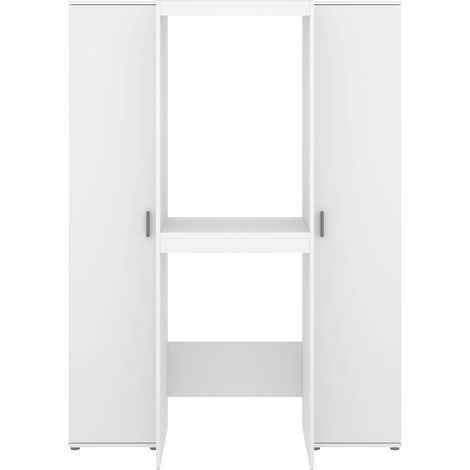 Meuble Buanderie superposé pour Lave-Linge et Sèche-Linge avec 2 colonnes de rangement coloris Blanc - Longueur 141,3 x Profondeur 62 x Hauteur 190 cm (1/4)
