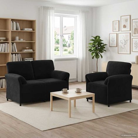 vidaXL Juego de Sofá 2 uds. Negro Terciopelo (1/5)