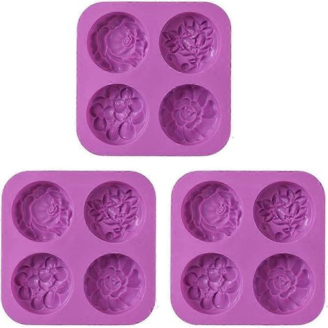 Moules à savon en silicone en forme de fleur, silicone alimentaire, résistants à la chaleur et au froid, réutilisables, démoulage facile, lot de 3 pour la fabrication de savons et la pâtisserie maison (1/5)