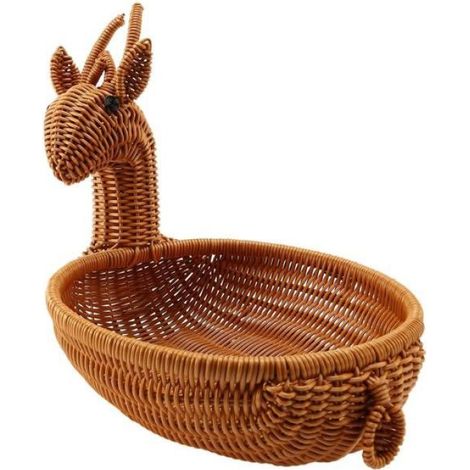 Corbeille À Pain - Panier De Rangement En Rotin Artificiel PP - Forme Cerf - Pour Fruits Légumes Bureau Salon - 33 X 22 Cm - 1 Pièce (1/5)
