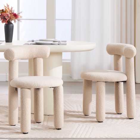 Wahson Esszimmerstühle 2er Set aus Kunstfell, Küchenstühle mit Rückenlehne modern Polsterstuhl ohne Armlehne für Esszimmer/Wohnzimmer, Khaki
