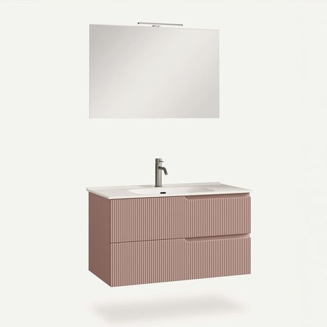 Hängende Badezimmermobile mit Spiegel und Waschbecken 90cm Venere - Pink
